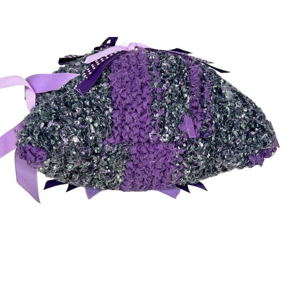 Handcrafted Purple & Denim Ribbon Bow Crochet Handbag Mini Tote OOAK - Picture 5 of 7